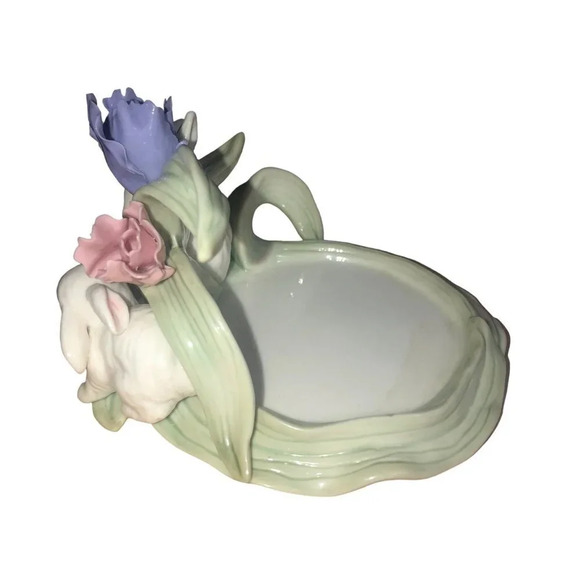Vtg HOME INTERIORS '02 "Peek-a-boo" Bunny Rabbit Spring Flowers Candle Holder - Picture 5 of 7